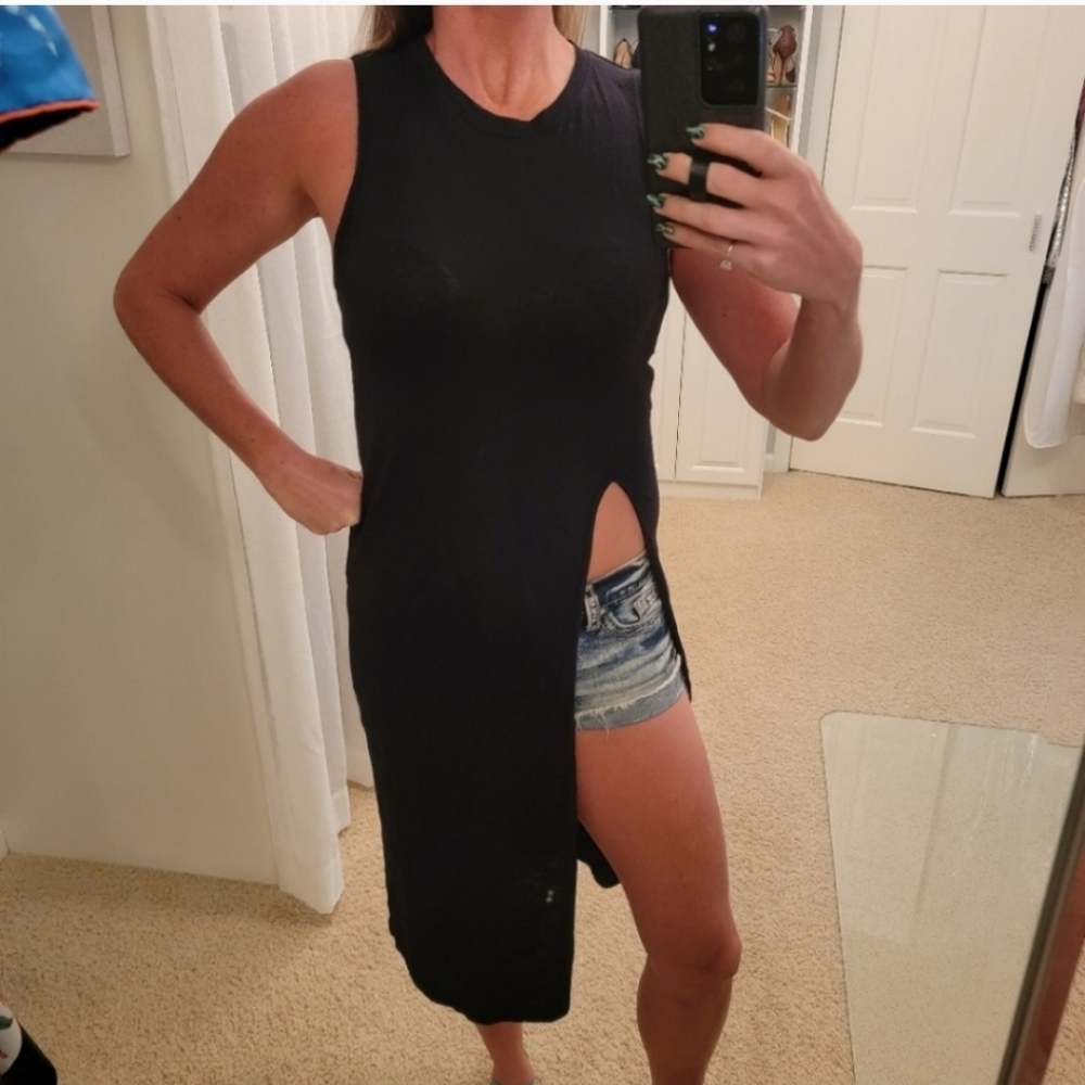 Bobi Tank Top Tunic with Front Slit & Back Opening Black Size Small NWT